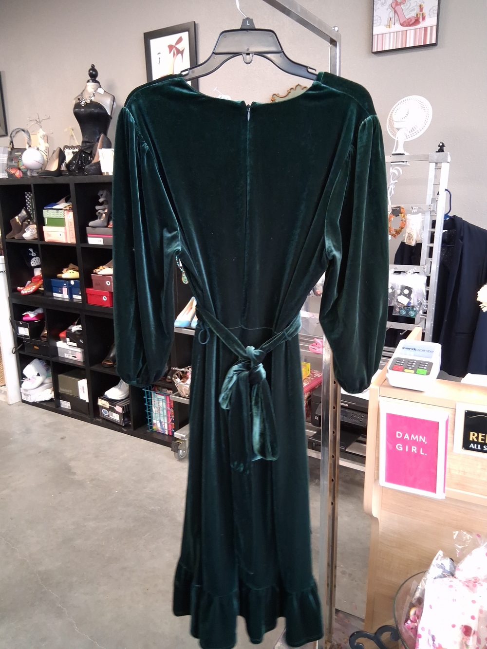 Cato Deep Green Velvet Wrap Midi Dress - Picture 3 of 4